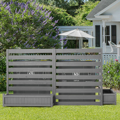 EROMMY No-Dig Privacy Fence with Planter Box - 3 Panels, 33" W x 39" H Durable Outdoor Patio Wood Screen for AC Unit, Trash Hide & Floral Garden Bed, Grey