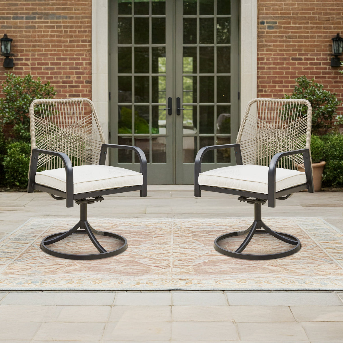 EROMMY Swivel Patio Chairs Set of 4, Outdoor Rattan Dining Chairs with Thickened Cushions, Beige