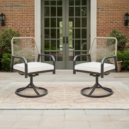 EROMMY Swivel Patio Chairs Set of 4, Outdoor Rattan Dining Chairs with Thickened Cushions, Beige