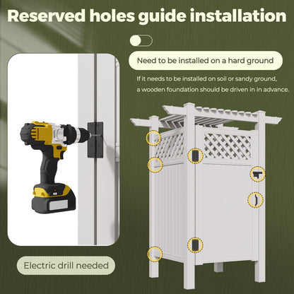 EROMMY 88.5"H x 57.5"W x 47.75"L White PVC Outdoor Shower Enclosure with Door, Weatherproof Privacy Stall for Pool & Beach, Durable Vinyl Construction（Grid-panel with roof）