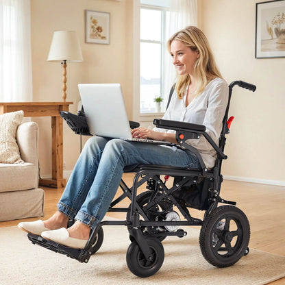 EROMMY Foldable Electric Wheelchair, Lightweight Power Wheelchair with 500W Dual Motor, Storage Bag, 15 Miles Long Range, Black