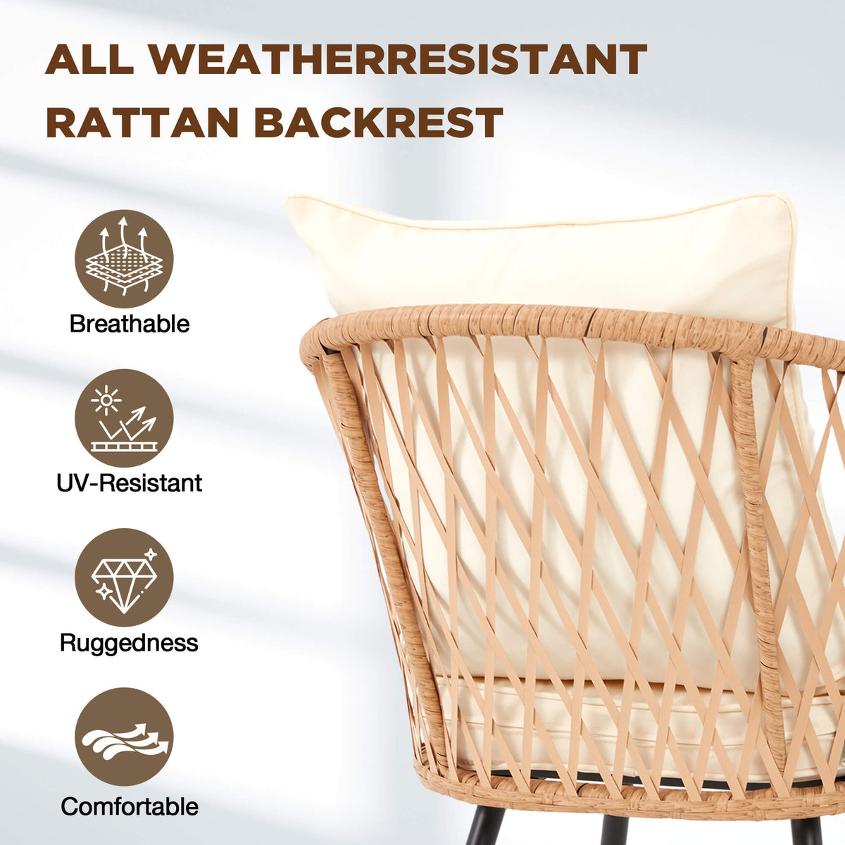 EROMMY 7-Piece Outdoor Dining Set – Rectangular Table with Umbrella Hole & 6 Rattan Chairs, Beige
