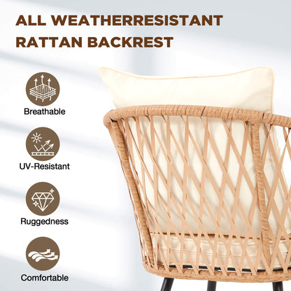 EROMMY 7-Piece Outdoor Dining Set – Rectangular Table with Umbrella Hole & 6 Rattan Chairs, Beige