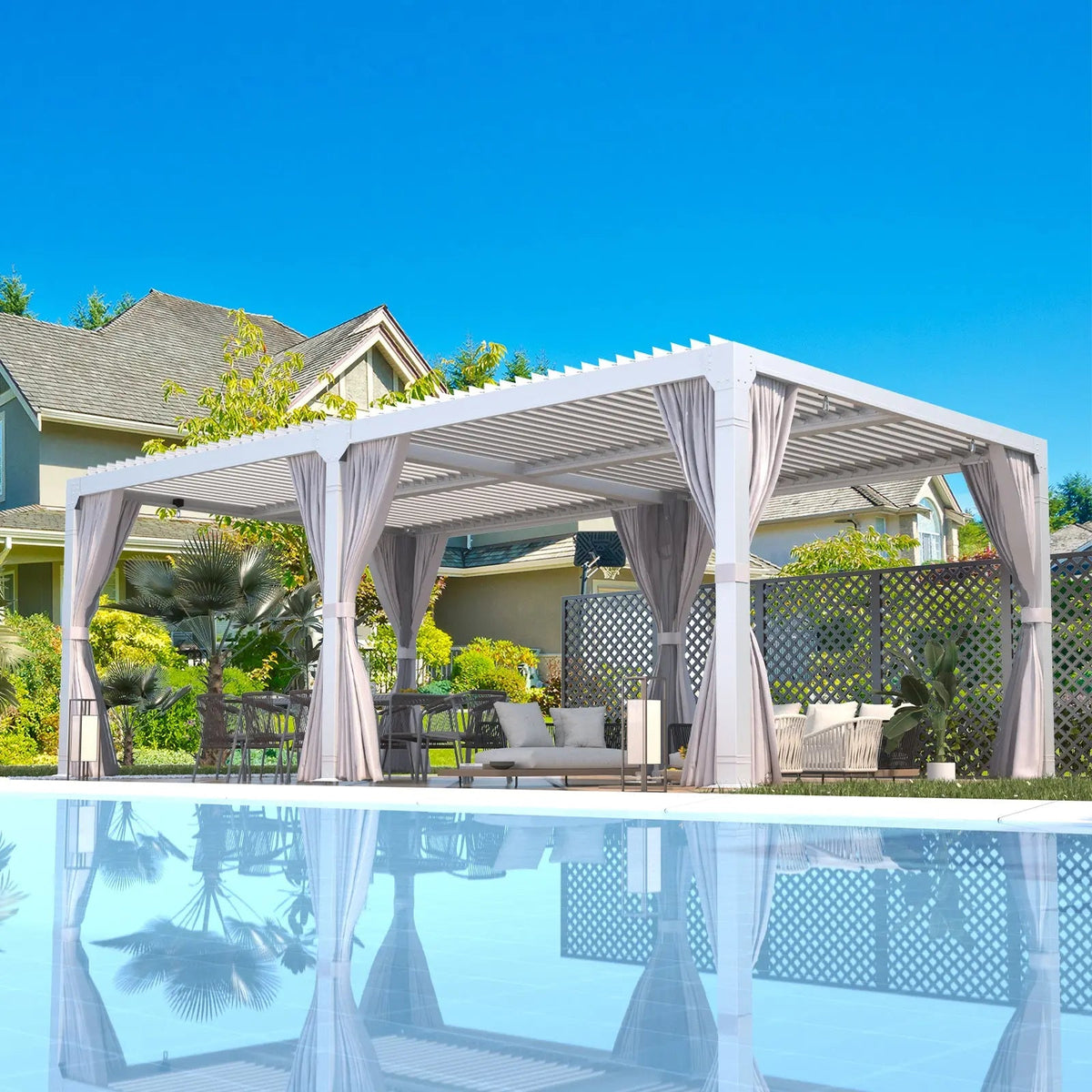 EROMMY 12x24 Pergola with Adjustable Louvered Roof, White
