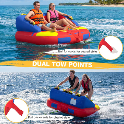 EROMMY 2-Person Towable Tubes for Boating with Towable Rope, Couch Reversible Boat Tube, Padded Bolster Guard Handles & Quick-Connect Tow Point