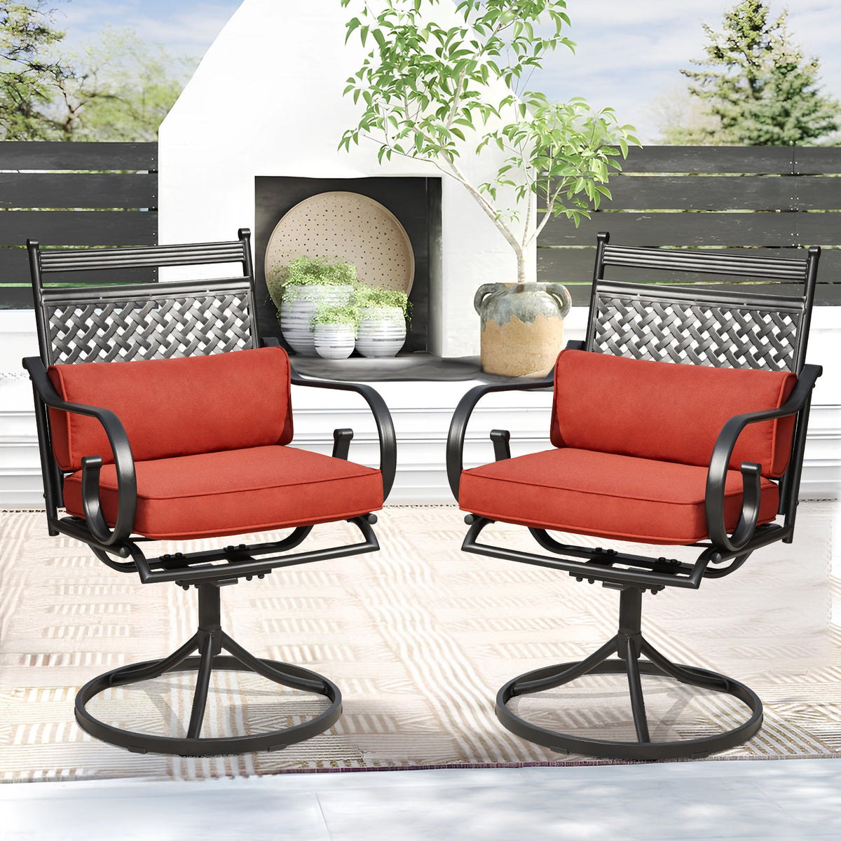 EROMMY Patio Swivel Chair Set of 4, Outdoor Dining Chairs with Cushions for Porch, Deck, and Garden, Red