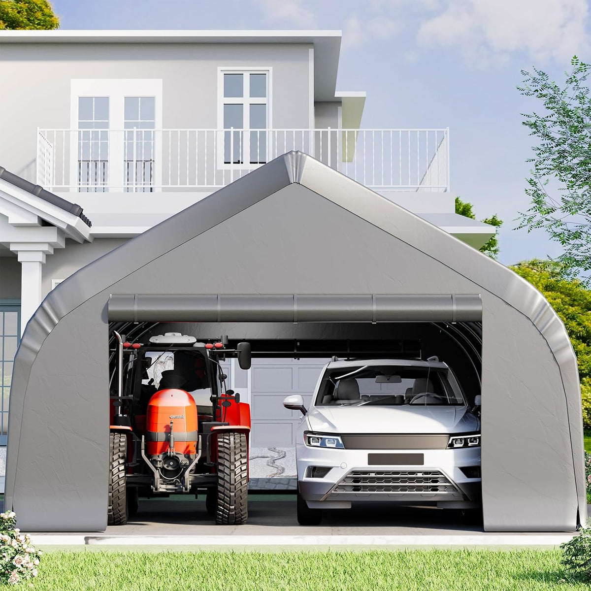 EROMMY 20x30 FT Heavy Duty Durable Carport With 3-Layer PE Waterproof Cover