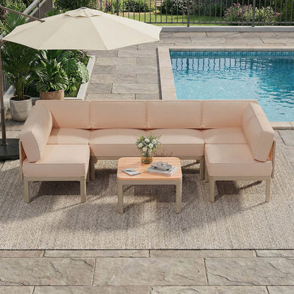 EROMMY 7 Pieces Patio Sectional Furniture Set, Aluminum Frame Outdoor Conversation Set with 6" Thick Cushions & Coffee Table, Beige