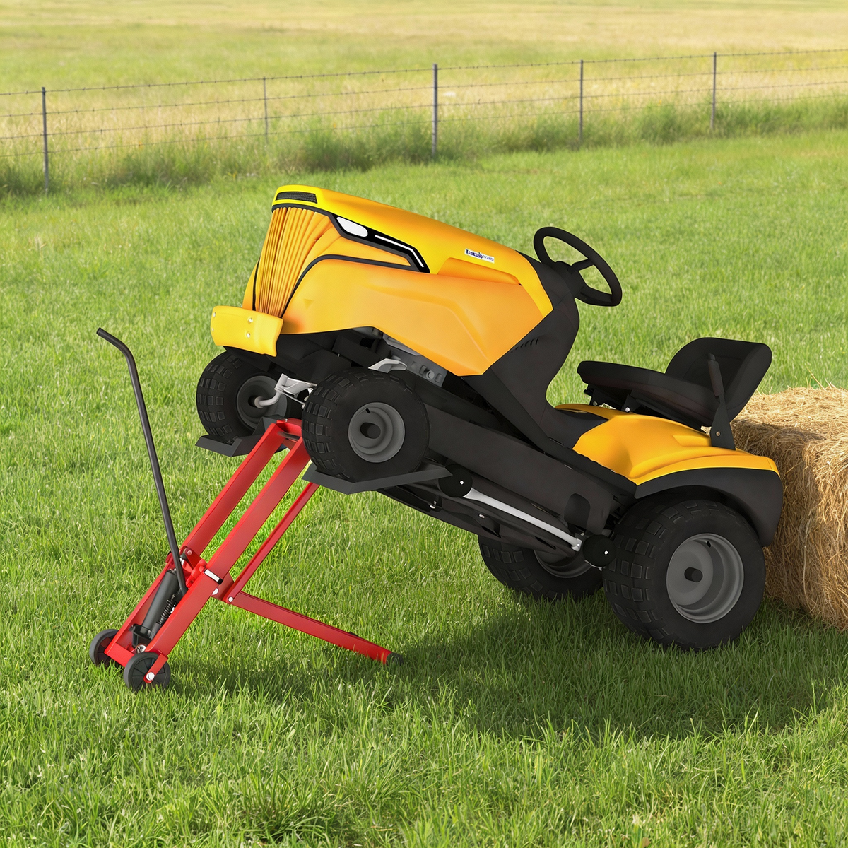EROMMY 500LB Hydraulic Mower Lift for 40-47.6" Axle, 24" Lawn Tractor Jack with 3-Height Adjustment, Red
