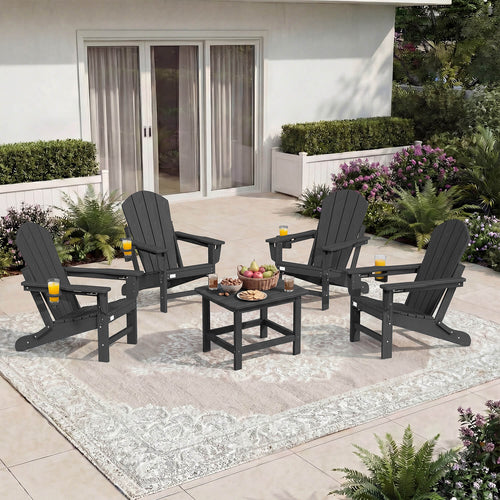 EROMMY 3-Position Adjustable Adirondack Chairs Set of 4, 400LBS HDPE Folding Outdoor Chairs with Cup Holder, Black