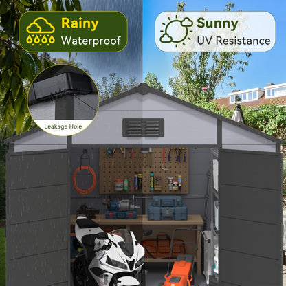 Erommy 8x12 FT Outdoor Storage Shed, Weather-Resistant Shed with Lockable Double Doors & Built-In Floor, Sloped Roof Outdoor Shed for Backyard, Patio & Lawn, Black