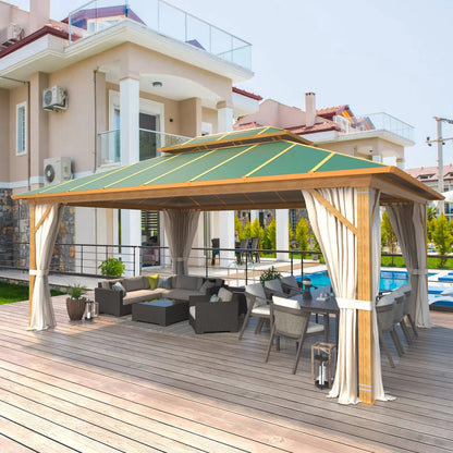EROMMY 12X16 Gazebo with Wooden Grain Coated Aluminum Frame