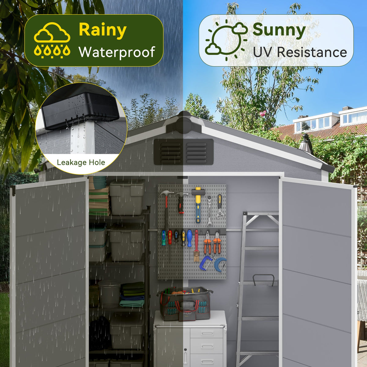 Erommy 6x4 FT Outdoor Storage Shed, Weather-Resistant Shed with Lockable Double Doors & Built-In Floor, Sloped Roof Outdoor Shed for Backyard, Patio & Lawn, Gray