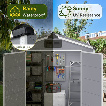 Erommy 6x4 FT Outdoor Storage Shed, Weather-Resistant Shed with Lockable Double Doors & Built-In Floor, Sloped Roof Outdoor Shed for Backyard, Patio & Lawn, Gray