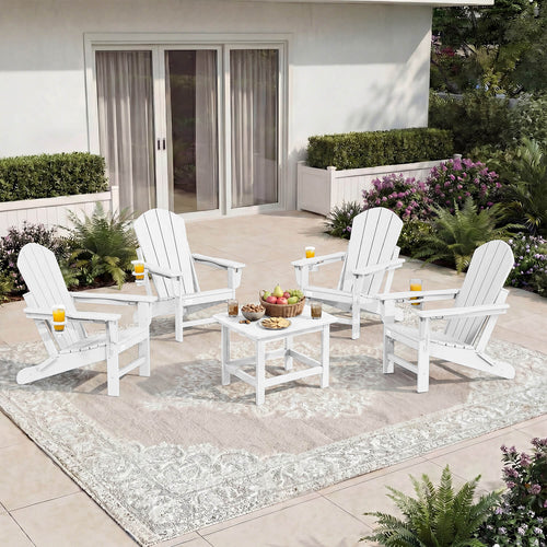 EROMMY 3-Position Adjustable Adirondack Chairs Set of 4, 400LBS HDPE Folding Outdoor Chairs with Cup Holder, White