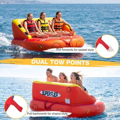 EROMMY 3-Person Towable Tubes for Boating, Front/Back Tow Points Sofa Couch Style Boat Tubes