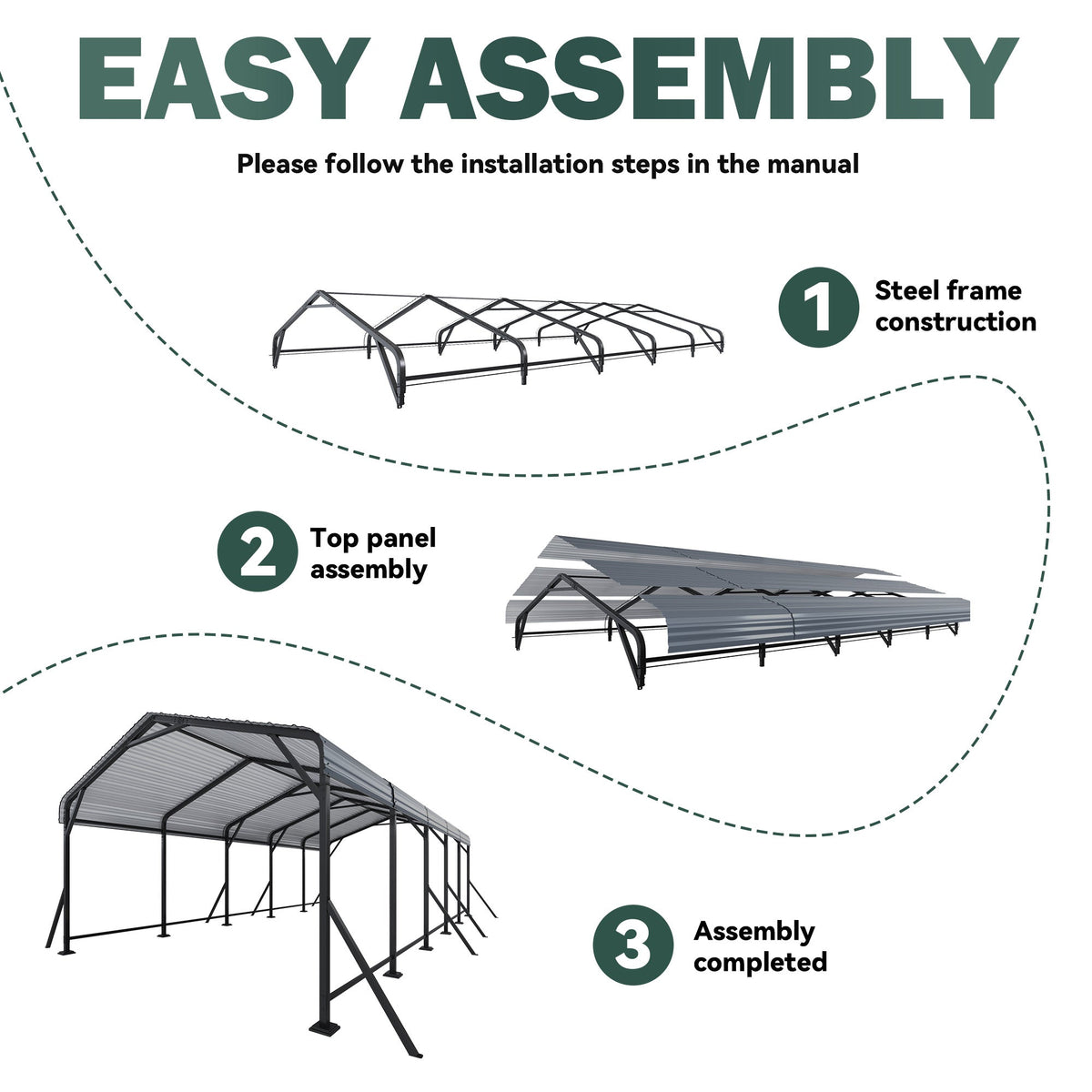 EROMMY 13' x 26' Outdoor Steel Carport with Galvanized Steel Frame and Roof
