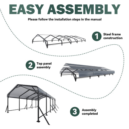 EROMMY 13' x 26' Outdoor Steel Carport with Galvanized Steel Frame and Roof