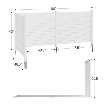 EROMMY Outdoor Privacy Fence, 48in H x 48in W Air Conditioner Fence，No Dig Trash Can Fence, 4 Fence Panels Pool Equipment Enclosure, Horizontal PVC Privacy Screen with 18 in Ground Stakes,White
