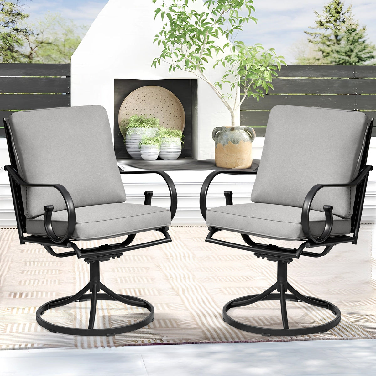 EROMMY  Patio Swivel Chair Set of 4, Outdoor Dining Chairs with Cushions, Gray