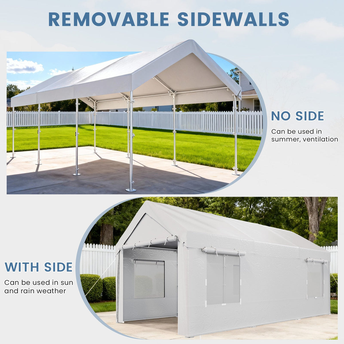 EROMMY Carport, 10' x 20' Heavy Duty Carport with Roll-up Windows，Portable Garage with Removable Sidewalls, Car Canopy  for Truck, Tractor, Boat, White