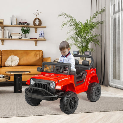 EROMMY 12V Kids Electric Ride On Truck with Remote Control, Safety Belt, Music, Lights and Suspension, Red