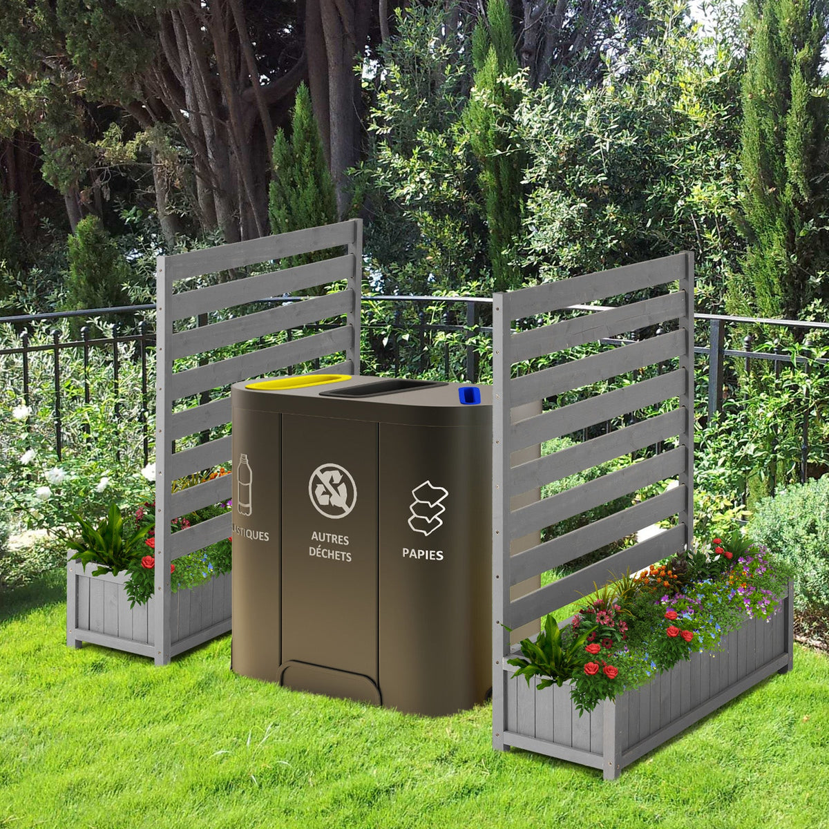 EROMMY 2-Pack No-Dig Privacy Fence Planter 36" W x 45" H, Wood Outdoor Screen for AC Unit, Trash & Flower Bed, Weather-Resistant, Grey