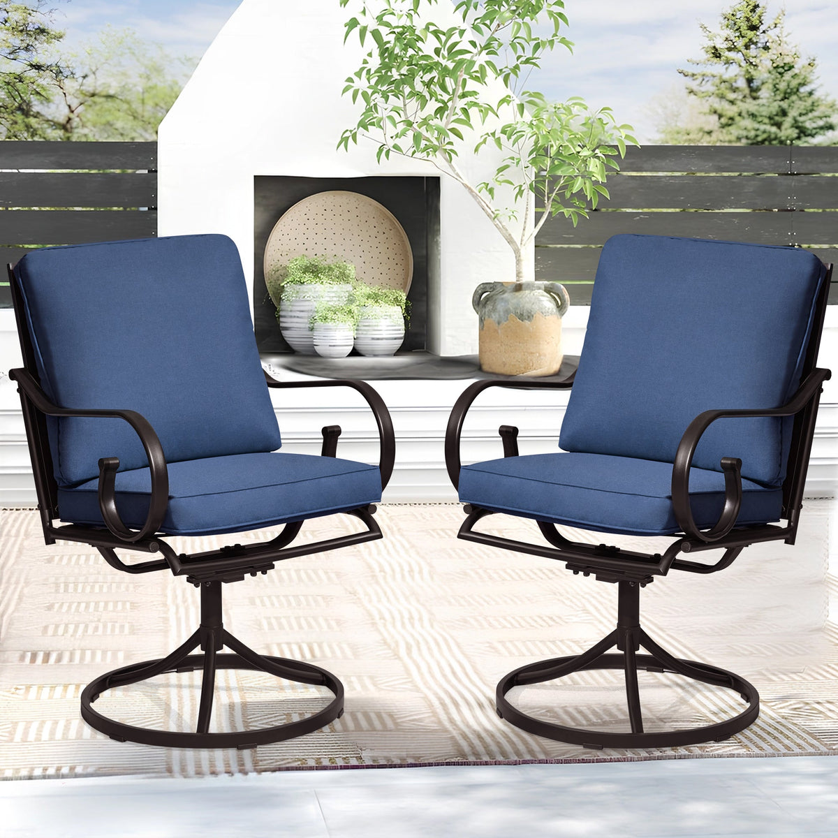 Erommy  Patio Swivel Chair Set of 4, Outdoor Dining Chairs with Cushions, Blue