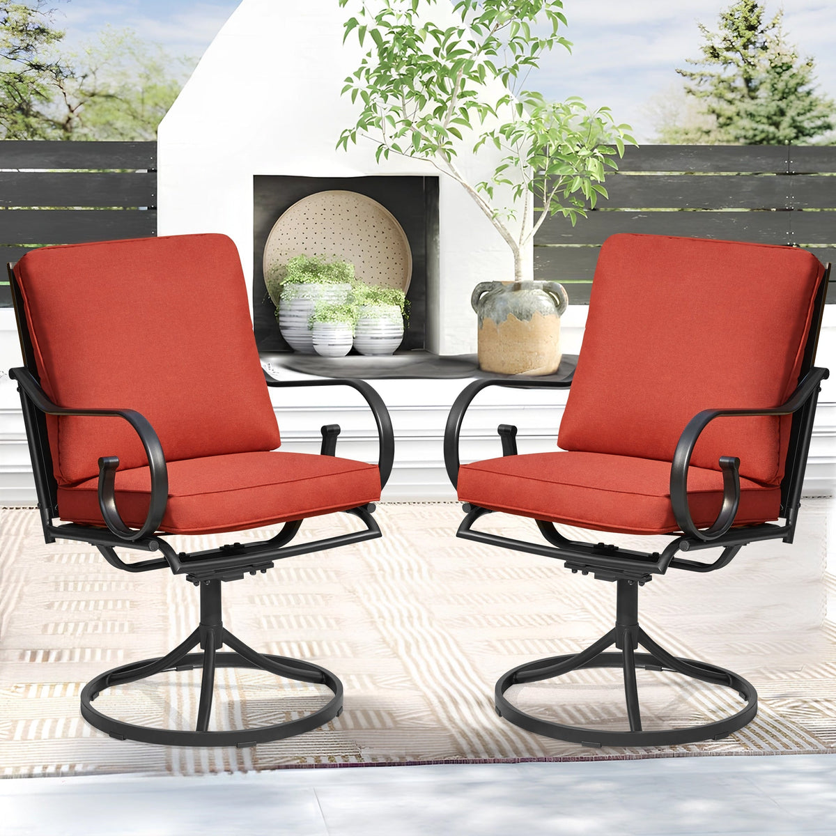 EROMMY  Patio Swivel Chair Set of 4, Outdoor Dining Chairs with Cushions, Red