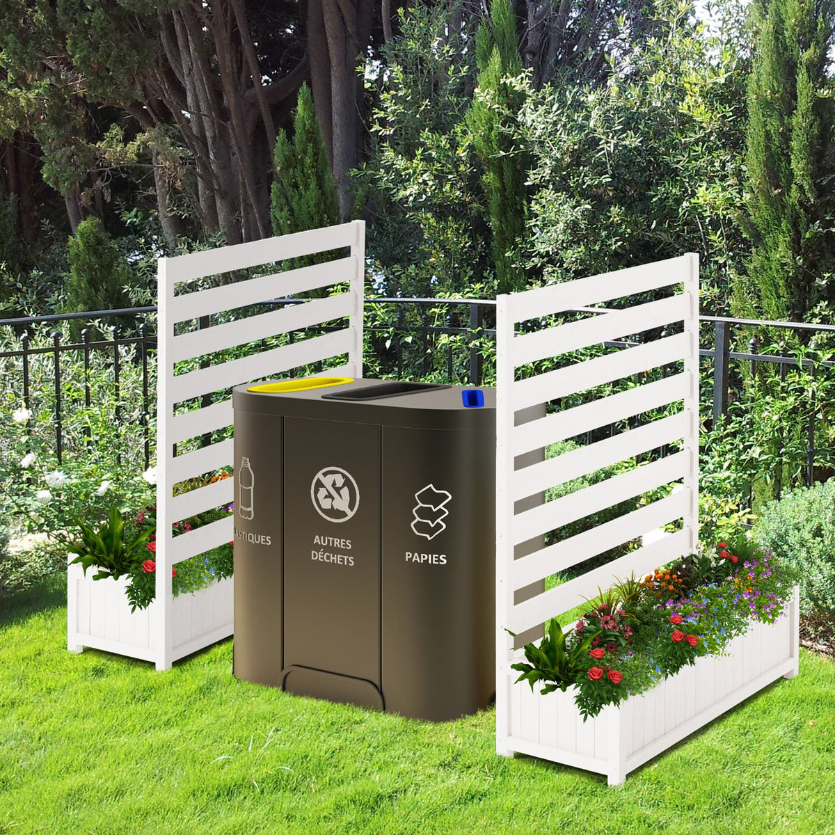EROMMY 2-Pack No-Dig Privacy Fence Planter, Wood Outdoor Screen Air Conditioner Fence for AC Unit, Trash & Flower Bed, Weather-Resistant, 36" W x 45" H, White