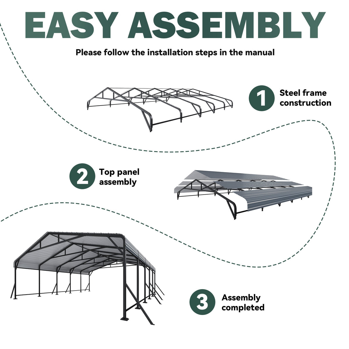 EROMMY 20' x 24' Outdoor Steel Carport with Galvanized Steel Frame and Roof