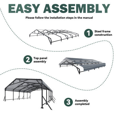 EROMMY 20' x 24' Outdoor Steel Carport with Galvanized Steel Frame and Roof