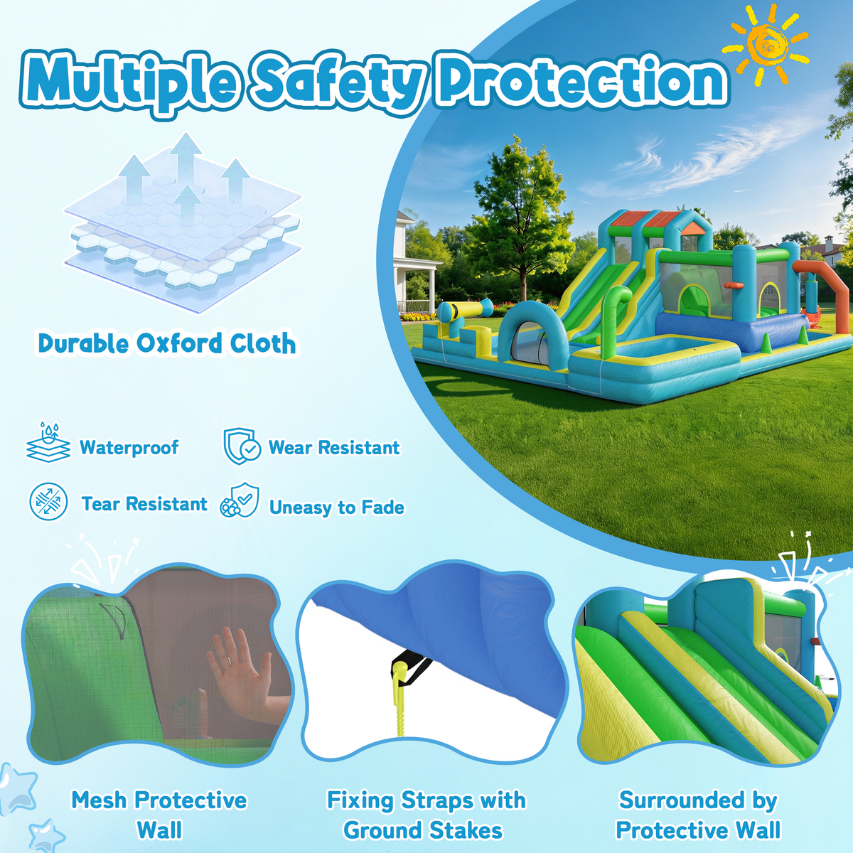 EROMMY Inflatable Bounce House, Bouncy House with Double Water Slide, Inflatable Bouncy Castle Water Bounce House with Blower, Climbing Wall, Jumping, Splash Pool for Kids Indoor Outdoor