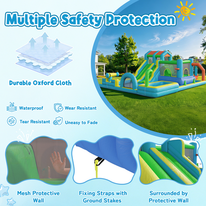 EROMMY Inflatable Bounce House, Bouncy House with Double Water Slide, Inflatable Bouncy Castle Water Bounce House with Blower, Climbing Wall, Jumping, Splash Pool for Kids Indoor Outdoor
