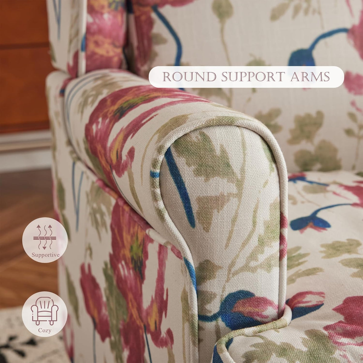 EROMMY 2PCS Fabric Accent Chairs, Modern Upholstered Armchairs, Pink Floral