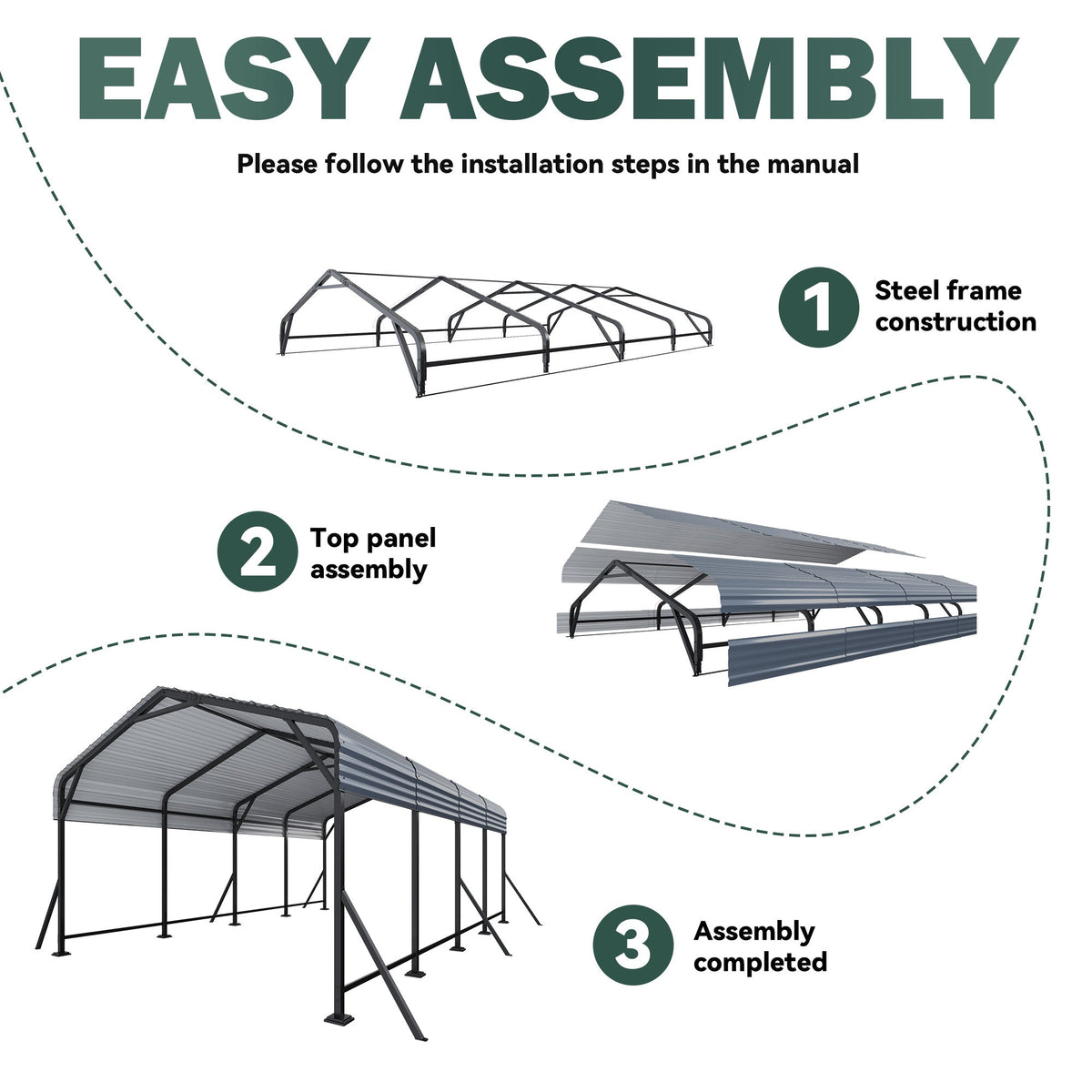 EROMMY 11' x 19' Outdoor Steel Carport with Galvanized Steel Frame and Roof