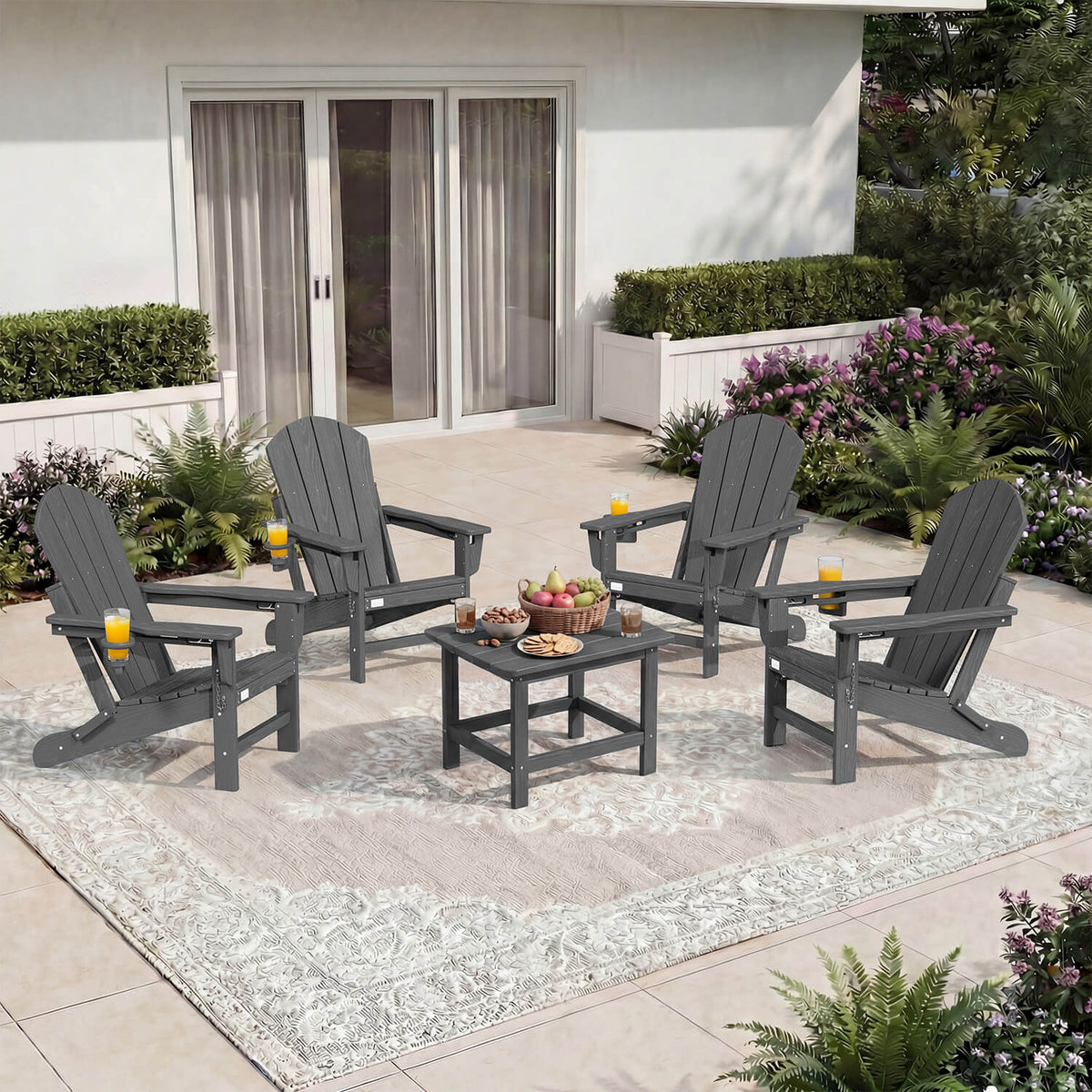 EROMMY 3-Position Adjustable Adirondack Chair, 400LBS HDPE Folding Outdoor Chair with Cup Holder, Gray