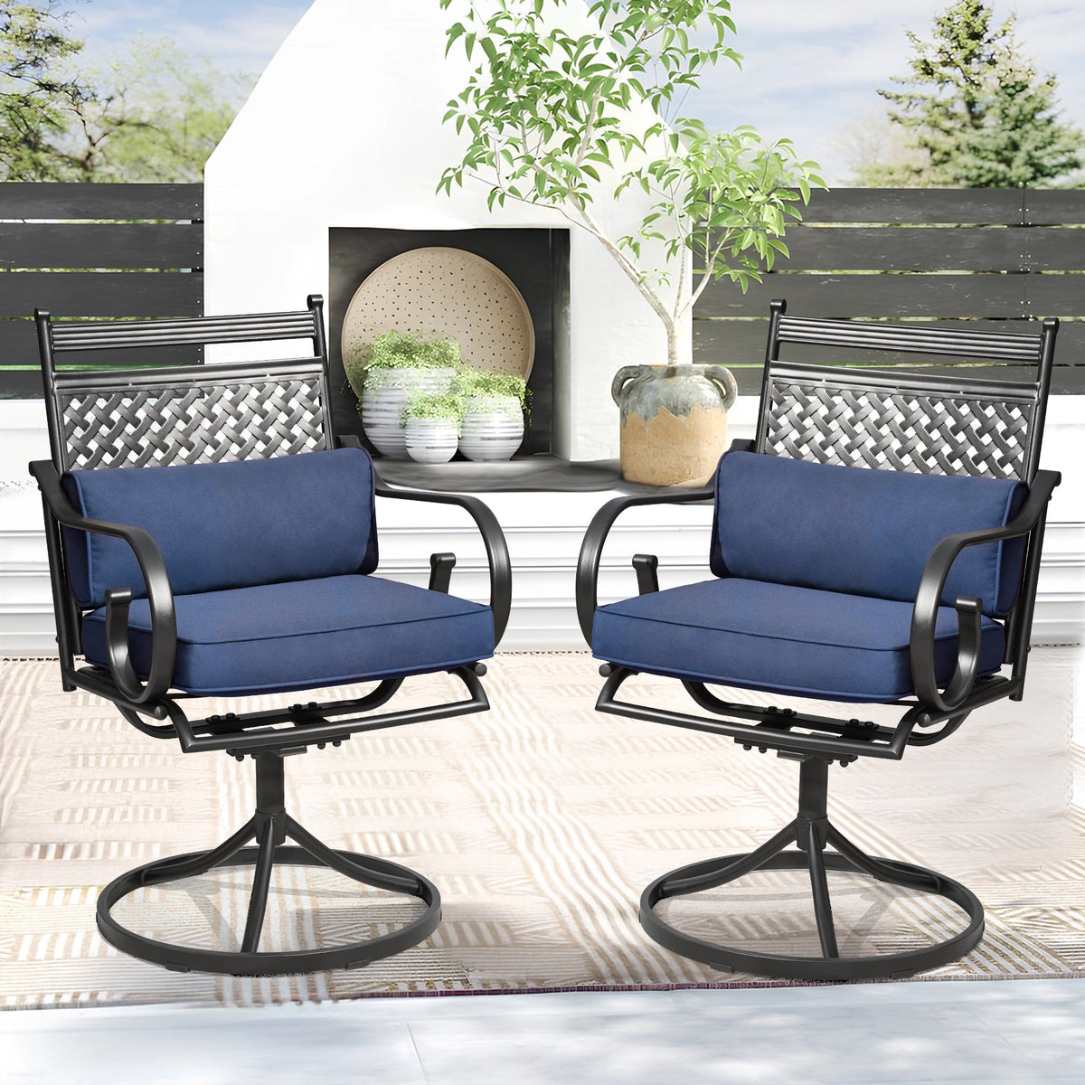 EROMMY Patio Swivel Chair Set of 4, Outdoor Dining Chairs with Cushions for Porch, Deck, and Garden, Blue