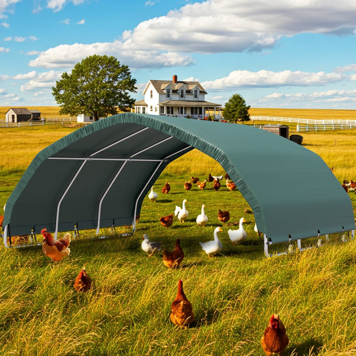 EROMMY 12'x12' Heavy Duty Round Style Canopy With Shade Shed Kit for Livestock