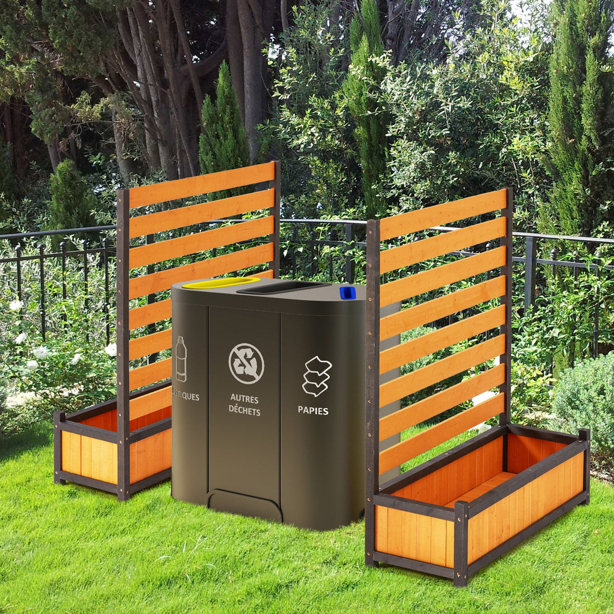 EROMMY No-Dig Privacy Fence Planter, Wood Outdoor Screen for AC Unit, Trash & Flower Bed, Weather-Resistant, (2PCS 36" W x 45" H Yellow)