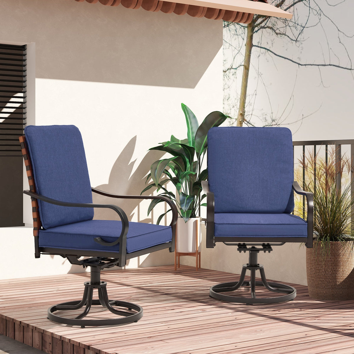 EROMMY Swivel Patio Chairs Set of 4 with Thickened Cushions, Blue
