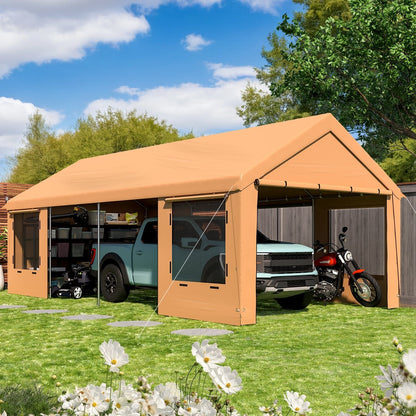 EROMMY 12' x 24' Heavy Duty Carport，Portable Garage with UV Protection & Steel Frame, Car Port with Removable Sidewalls, All-Season Car Canopy for Tractor, Truck, Boat, Yellow