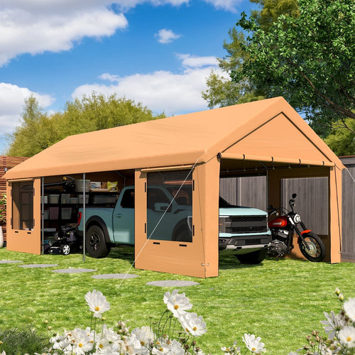 EROMMY 12' x 24' Heavy Duty Carport，Portable Garage with UV Protection & Steel Frame, Car Port with Removable Sidewalls, All-Season Car Canopy for Tractor, Truck, Boat, Yellow