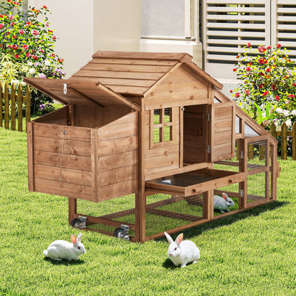 EROMMY Chicken Coop Large Wooden Chicken Tractor 71" with Nesting Box, Wheels, Waterproof Roof, Pull Out Tray, for 4-6 Poultry