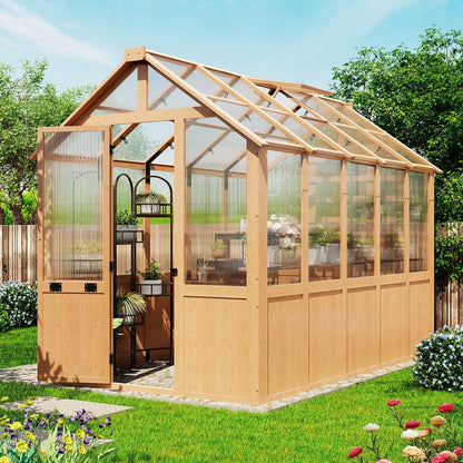 EROMMY 6x10 FT Wooden Greenhouse for Plants and Vegetables