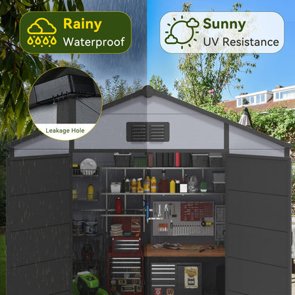 8x8 FT Outdoor Storage Shed, Weather-Resistant Shed with Lockable Double Doors & Built-In Floor, Sloped Roof Outdoor Shed for Backyard, Patio & Lawn, Black