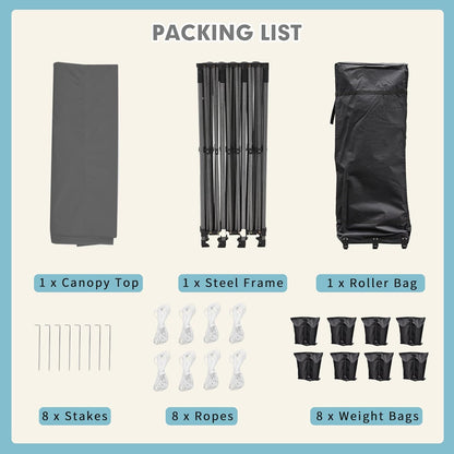 EROMMY 10' x 30' Pop Up Canopy Tent, Commercial Instant Canopy Heavy Duty with Roller Bag, 8 Sand Bags, 8 Wind Ropes & Ground Nails, Outdoor Canopies for Events, Parties and Camping, Gray