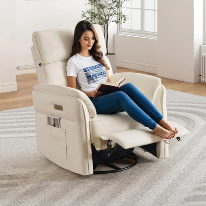 EROMMY Power Swivel Rocking Recliner Chair with Adjustable Headrest and Armrests, Beige