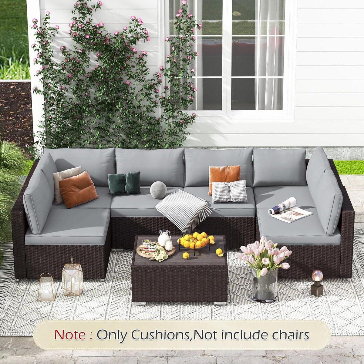 EROMMY Outdoor Replacement Cushions for  6-Seat Patio Conversation Sets, Light Gray