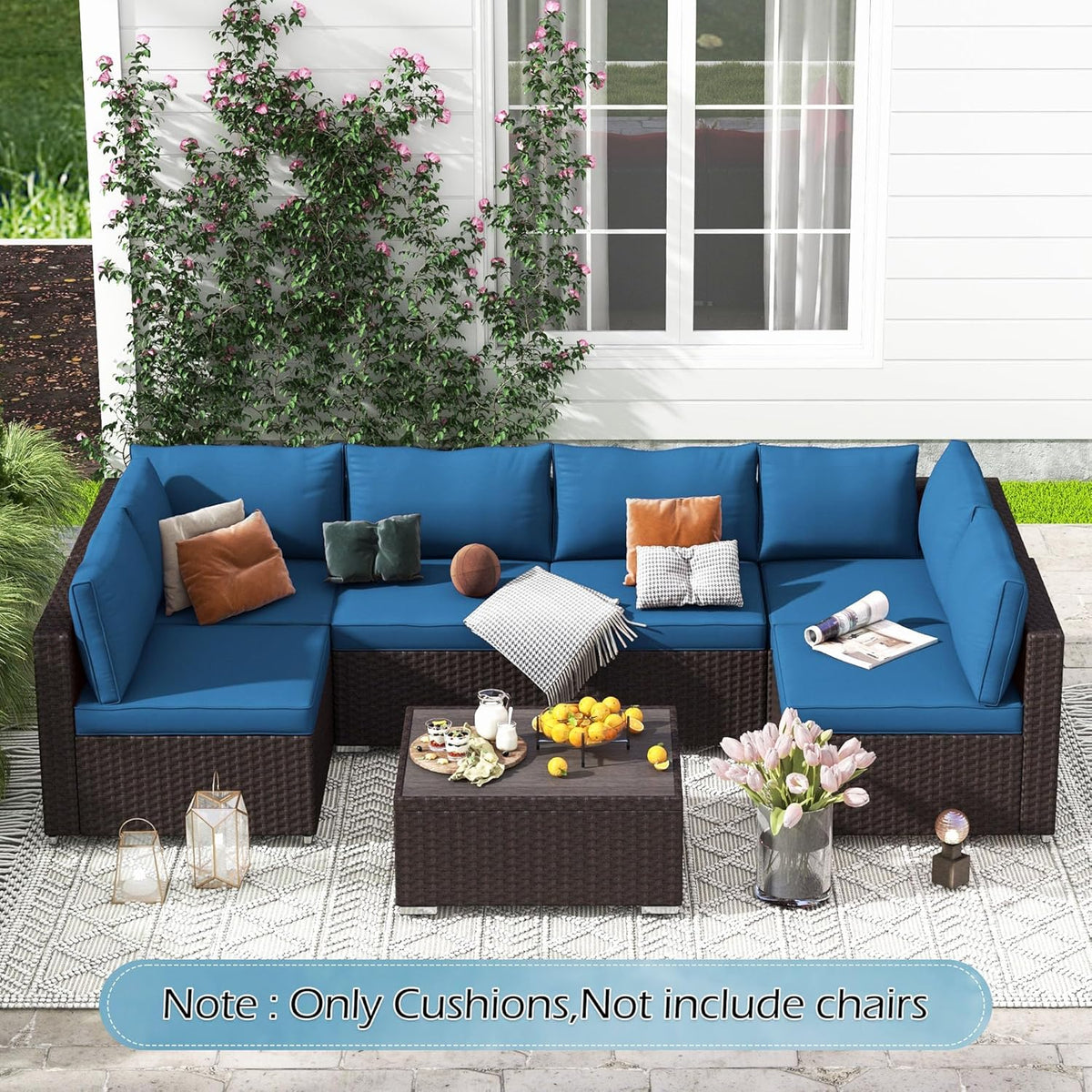 EROMMY Patio Replacement Cushions for  6-Seat Patio Conversation Sets, Blue